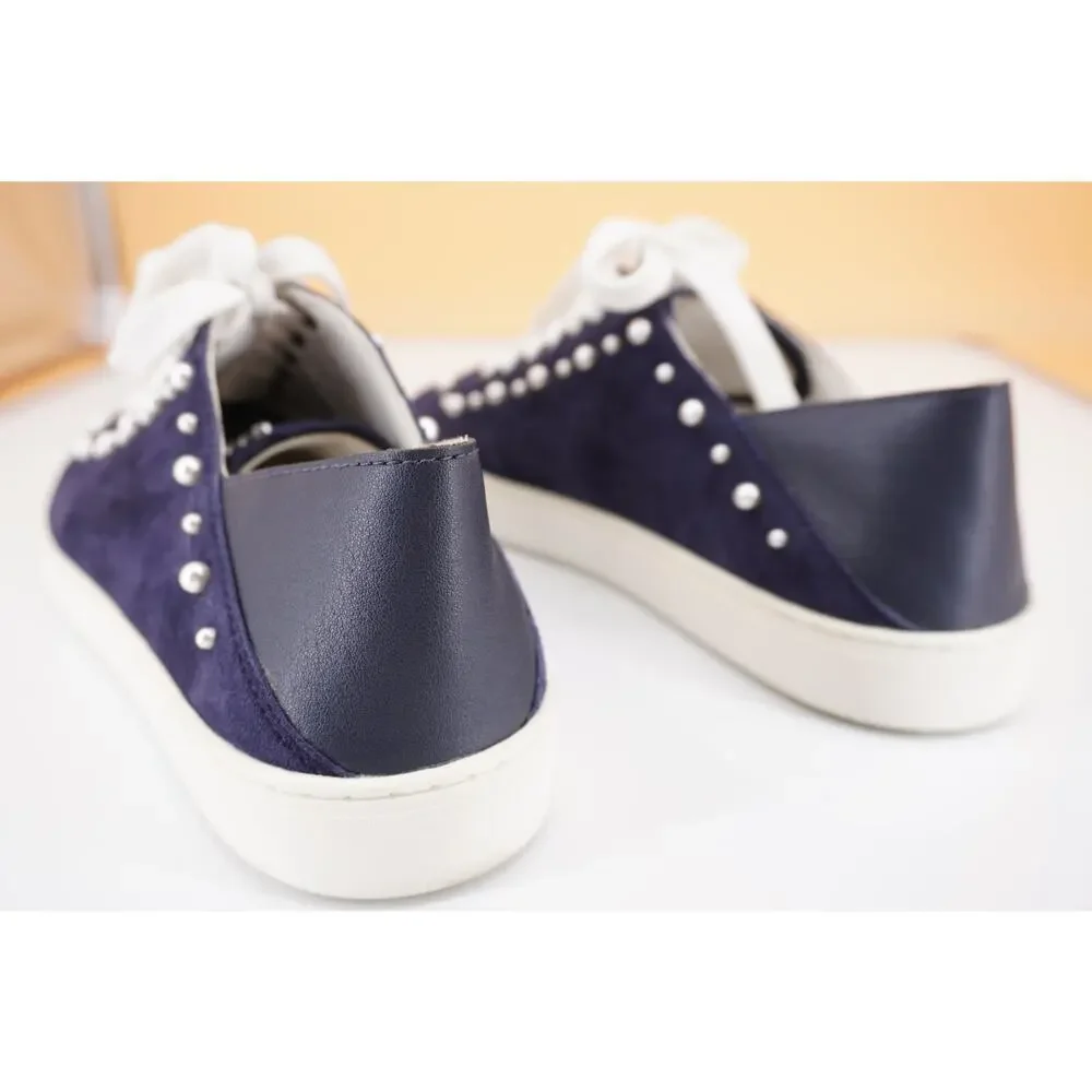 Stuart Weitzman Super Stud Blue Suede Beaded Flat Sneakers Size 9 New $350